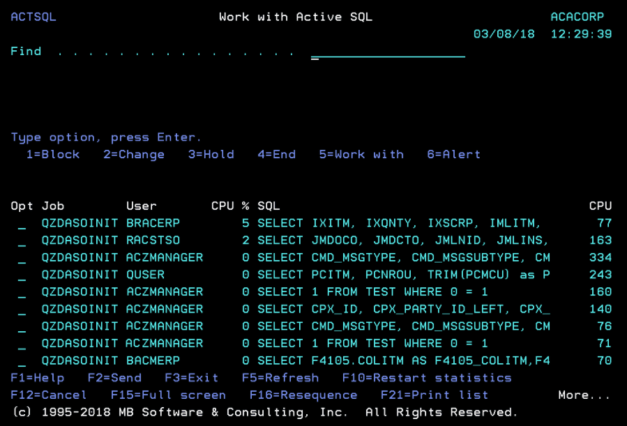 wrkactsql screen